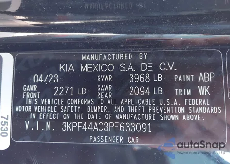 2023 Kia Forte Gt from USA, damaged, VIN 3KPF44AC3PE633091